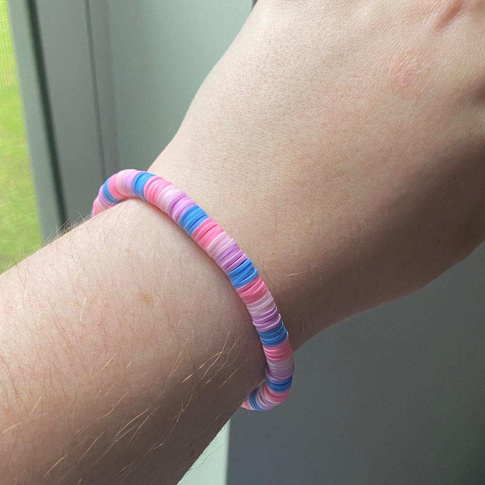 Pink, purple, and blue clay bead bracelet 🌸
